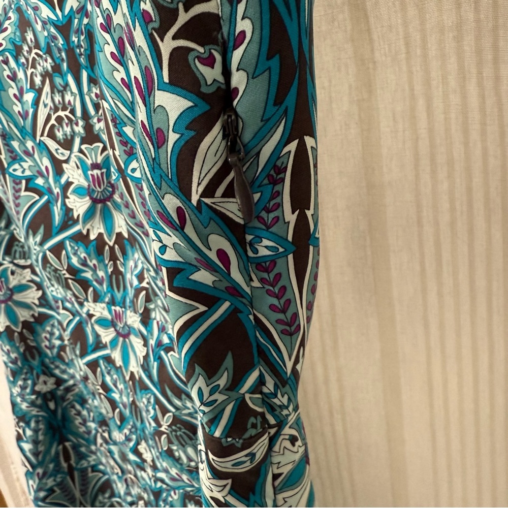 Banana Republic Brown & Turquoise Square Neck Lined Patterned Dress 100% Silk - Picture 6 of 9